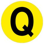 A bold black Q stands out on a bright yellow circle, akin to the MH-USA Floor Identification Marker - Letter Q - 7.48 in. dia.