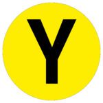 A bold black Y is centered on the vibrant yellow circle of the MH-USA Floor Identification Marker, which measures 7.48 inches in diameter.