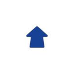 A blue arrow on a white background, part of the MH-USA Floor Signals collection, measures 3.54 in. x 3.54 in. and is available in packs of 100 for versatile use.