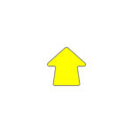 The MH-USA Floor Signals Arrow, measuring 3.54 in. by 3.54 in., features a cheery yellow upward arrow on a white background and is sold in packs of 100, ideal for clear directional guidance.