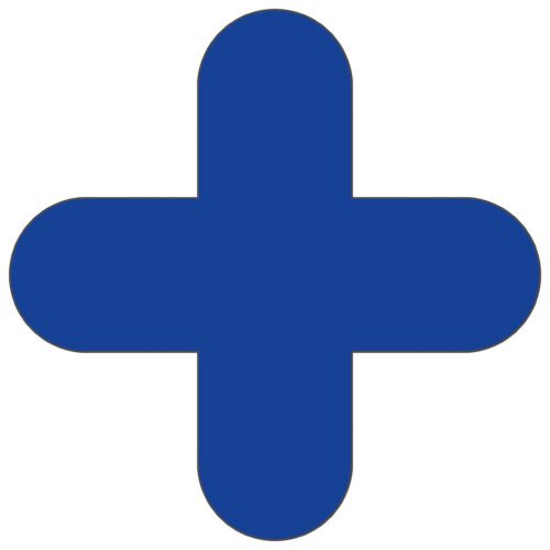 The MH-USA Floor Signals pack of 10 features a bold blue cross on a white background, each measuring H.11.81 in. x W.11.81 in., providing clear guidance.