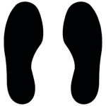 Silhouette of two black footprints, dimensioned H.11.81 in. x W.3.94 in., set side by side on a white background; ideal for MH-USA floor signals, sold as a pack of 10 (5 right, 5 left).