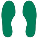 Illustration of MH-USA Floor Signals - Feet, showing two green shoeprints, each H.11.81 in. x W.3.94 in., on a white background. Sold in packs of 10 (5 right, 5 left), ideal for precise and stylish guidance.