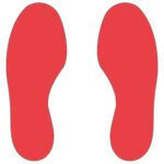 Illustration of two red footprints on a white background, toes up, emulating MH-USA Floor Signals - Feet in size H.11.81in x W.3.94in.