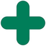 A green cross with rounded edges on a white background from the MH-USA Floor Signals series measures 11.81 inches by 11.81 inches and is available in a pack of 10.
