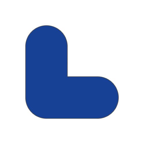 FSL-B.jpg A bold, blue L shape with rounded edges on both ends set against a white background is featured in the MH-USA Floor Signals pack of 10, sized H.7.87 in x W.7.87 in.