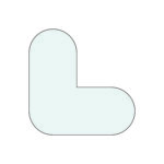 A light blue, L-shaped abstract figure, akin to two joined circles at a right angle, is centered on a white background. The design reflects MH-USA Floor Signals in 200mm x 200mm format (H.7.87 in. x W.7.87 in.), available in packs of 10.