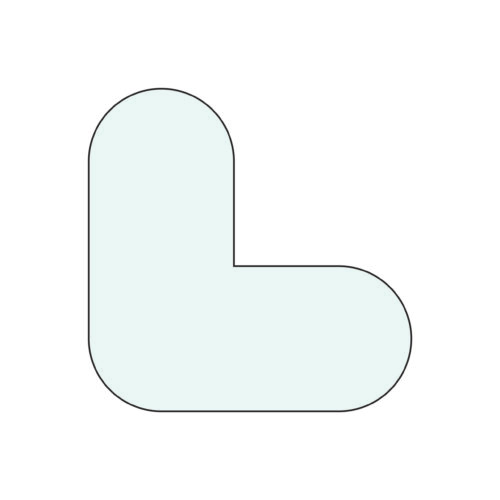 FSL-W.jpg A light blue, L-shaped abstract figure, akin to two joined circles at a right angle, is centered on a white background. The design reflects MH-USA Floor Signals in 200mm x 200mm format (H.7.87 in. x W.7.87 in.), available in packs of 10.