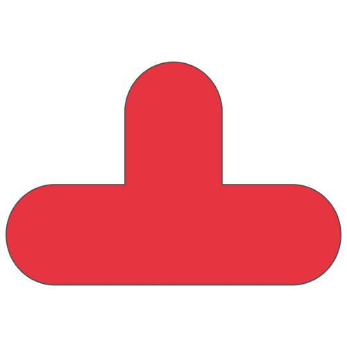 A red MH-USA Floor Signal, resembling an inverted T or joystick with two rounded horizontal edges and a curved top section, is centered on a white background. It measures 7.87 in. high by 11.81 in. wide and comes in a pack of 10.