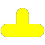 A yellow MH-USA Floor Signal, shaped like an upside-down T with rounded ends and a slightly elongated top, on a white background. Dimensions: H.7.87 in. x W.11.81 in., available in a pack of 10.