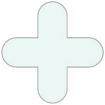 The MH-USA Floor Signals Pack of 10 features a light blue, rounded cross shape with black outlines and four equal semicircular protrusions on each side. Measuring H.11.81 in x W.11.81 in, it is set against a crisp white background.