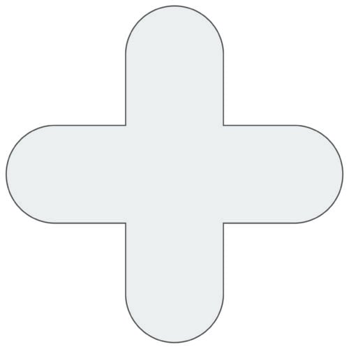 FSW.jpg The MH-USA Floor Signals Pack of 10 features a light blue, rounded cross shape with black outlines and four equal semicircular protrusions on each side. Measuring H.11.81 in x W.11.81 in, it is set against a crisp white background.