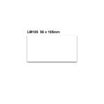 A rectangle labeled LM105, 56 x 105mm, resembling the MH-USA Magnetic Easy Wipe Location Markers - White (H.2.2 in. x W.4.13 in.), is centered on a pristine backdrop.