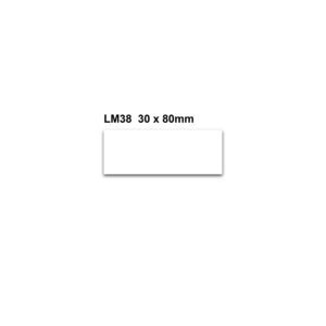 A plain white rectangular label with LM38 30 x 80mm neatly printed on a pristine white background, resembling the MH-USA Magnetic Easy Wipe Location Markers - White - H.1.18 in. x W.3.15 in. - Pack of 100.