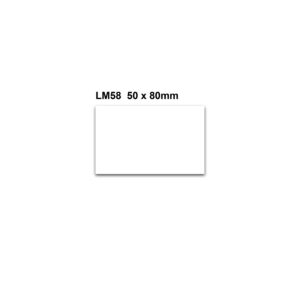 A white rectangular label with LM58 50 x 80mm on it subtly mimics the style of MH-USA Magnetic Easy Wipe Location Markers, recognized for their clean design and precise dimensions of H.1.97 in. x W.3.15 in., ideal for organized spaces.