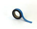 A roll of MH-USA Magnetic Easy-Wipe Strip in blue, partially unspooled, lies on a white background, revealing its black, brown, and blue colors. Dimensions are H.1.18 in x W3.94 in.