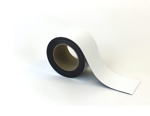 A roll of MH-USA Magnetic Easy-Wipe Strip, white with a stylish black edge, partially unrolled against a plain white background.