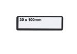 The MH-USA Ticket Pouches labels are self-adhesive, featuring a black border with bold 30 x 100mm text on white. Measuring H.1.18 in. x W.3.94 in., they come in a pack of 100, adding both functionality and style.