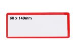 The MH-USA Ticket Pouches, self-adhesive and measuring H.2.36 in. x W.5.51 in., come in a pack of 100 with an eye-catching red detail, ideal for organizing with a rectangular white label featuring 60 x 140mm in black on the top left corner with a red border.