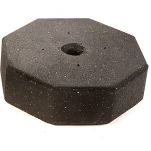 The TCT Octagon Sign Base, 60 lbs, features an octagonal black concrete design with a central hole against a white backdrop.