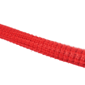 The TCT 50 Orange Safety Fencing roll, with a grid pattern, is neatly coiled into a cylinder and isolated on a white background.