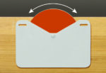 A red semicircle MH-USA Stock Indicator Wheel, part of a pack of 10 self-adhesive units, peeks over a wooden surface, partially obscured by a white card with rounded edges and slotted holes for adjustability. An arrow shows the semicircles range of motion.