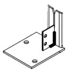 Illustration of a metal angle bracket with two vertical perforations on the upright and two holes on the horizontal base, likely for mounting or supporting structures.