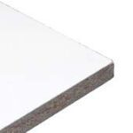 Close-up of a rectangular, white laminate board with smooth edges, ideal for storage solutions with BASC, showing its layered construction.