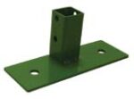 Green metal bracket with a rectangular base and a vertical square tube in the center. The base has two circular holes for mounting.