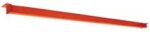 Red crowbar with a flat, angled end on one side and a curved, forked end on the other.