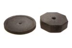 Two black rubber weight plates are on a white background. The left plate is circular with an octagonal ridge, and the right is octagonal with a center hole. They work as TCT Round extender bases, adding to a 60 lb base to efficiently reach your 90 lbs goal.
