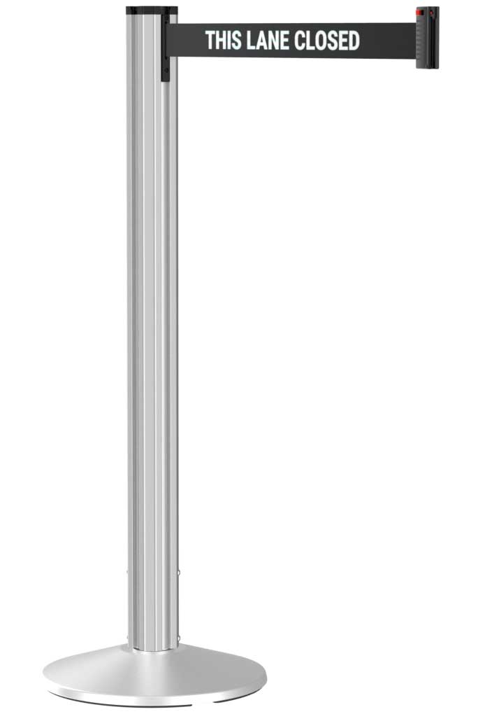 Grooved Matte Aluminum Post Retractable Belt Stanchion, 9' Belt