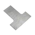 A flat, metallic connector shaped like a T, with a smooth, reflective surface and slightly rounded edges.