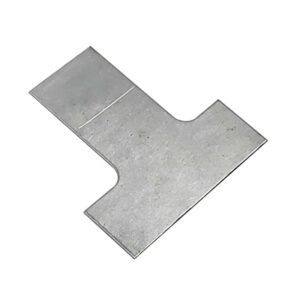 A flat, metallic connector shaped like a T, with a smooth, reflective surface and slightly rounded edges.