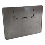 A rectangular metal plate with cut-out notches and slight indentations. The edges are smooth, and the surface appears to be slightly textured.