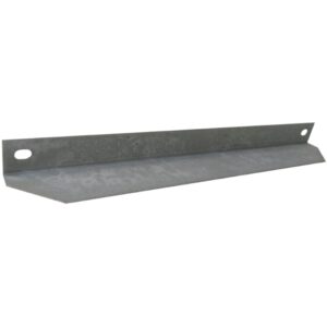 A metal bracket with a right-angle shape, featuring a flat base and a vertical section with two oval holes for mounting. The surface appears to be galvanized or coated for durability.