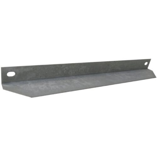 A metal bracket with a right-angle shape, featuring a flat base and a vertical section with two oval holes for mounting. The surface appears to be galvanized or coated for durability.
