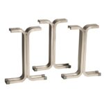 Four metallic bracket-shaped bookends are arranged in a staggered formation. They have a shiny, silver-toned finish and feature a rectangular base with a curved central section, giving them a modern and sleek appearance.