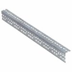 Metal angle section with a perforated pattern, used for construction or shelving. It has a long, narrow shape with a series of evenly spaced rectangular holes along its length.