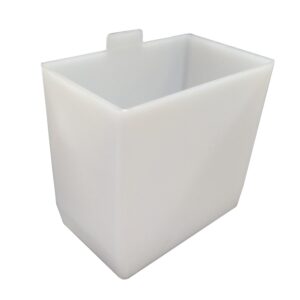 Rectangular white plastic container with a small tab on one side, set against a plain white background.
