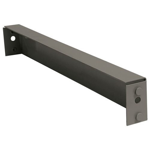A metal angle bracket with a rectangular bar shape and two flanges, each with holes for mounting. The surface is smooth and has a dark finish.