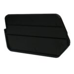 A rectangular black object with slightly rounded edges and two parallel horizontal grooves. It appears to be a plastic cover or panel with a simple, minimalistic design.