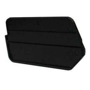 A rectangular black object with slightly rounded edges and two parallel horizontal grooves. It appears to be a plastic cover or panel with a simple, minimalistic design.