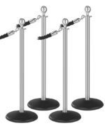 The Visiontron Outdoor ST500 Series Ball Top Bundle includes four silver stanchion posts with ball tops and black ropes, forming two parallel barriers that divide a plain white background into sections.