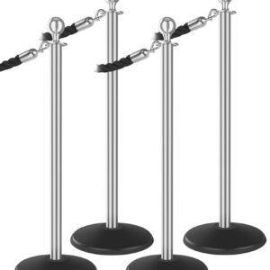 The Visiontron Outdoor ST500 Series Ball Top Bundle includes four silver stanchion posts with ball tops and black ropes, forming two parallel barriers that divide a plain white background into sections.