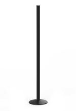 The Visiontron Outdoor 6 Tall Sign Post is tall and slim with a circular base. Displayed against a white background, its minimalist black design stands out.
