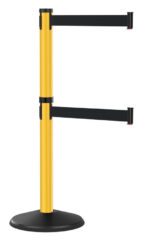 The Visiontron Dual Line Outdoor 300 Series features a retractable yellow stanchion with two black 10 belts on a white background.