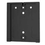 The Visiontron Wall Mounting Plate for WM412 Series is black and rectangular, featuring a central vertical groove, circular holes, screw notches, and an Up indication with arrows to ensure correct installation orientation.
