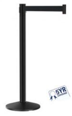 Introducing the Visiontron Value Series Black Aluminum Retractable Belt Stanchion with a 10 belt, offering versatile use. It features a sleek, extendable design and a stable round base, complete with 5YR Coverage for reliable support and peace of mind.