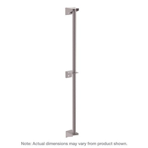 The Metro 54PDFK4 Super Erecta Wall Mount Post in Metroseal Gray Epoxy is a durable and versatile metal rod, 54 H, mounted vertically with two brackets and a hook, but actual dimensions may vary.